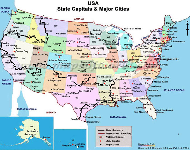 map of usa states and cities. states Capital cities map